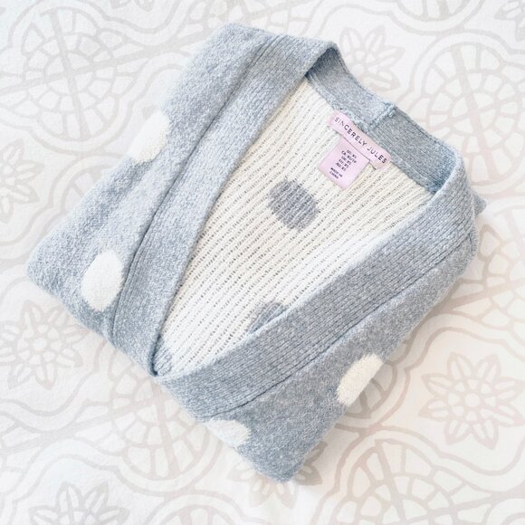 Sincerely Jules Polka Dot Open Front Long Duster Cardigan | Gray | Size XS - Picture 4 of 6